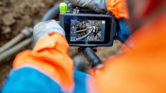 Professional Sewer Inspection Technician Using Camera Equipment in Residential Pipe – Bright Real-Time Monitoring What Is Sewer Camera Inspection